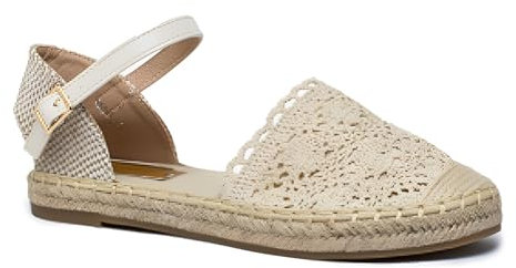 Miro Boho Chic Espadrilles pour femme en jute avec dentelle Sandales d'été confortables pour femme Espadrilles Esparto Femme Été, Beige plat, 39 EU