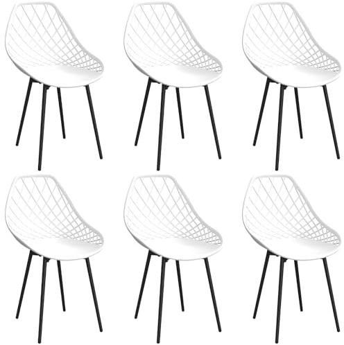 JIJIAN Esszimmerstühle 6er Set,stühle esszimmer mit Metall-Stuhlbeine,Wohnzimmer stühle,Gebogene Rückenlehne,modern stühle,Für Esszimmer,küchenstühle,Schlafzimmer und Garten-weiß