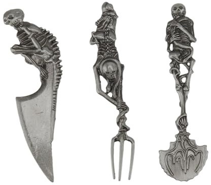 Ensembles de Couverts Squelettiques D'Halloween, Vaisselle en Alliage de Zinc en Métal créativité Couteau Cuillère Fourchette Squelette, Couverts Squelette Gothique de (Argent)
