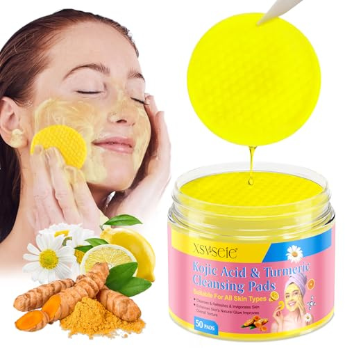 Turmeric Kojic Acid Pads,Kurkuma-Kojisäure-Pads,Turmeric Kojic Acid Pads Exfoliating Pads, Peeling und Beseitigung dunkler Flecken,Tiefenreinigung für eine bessere Haut