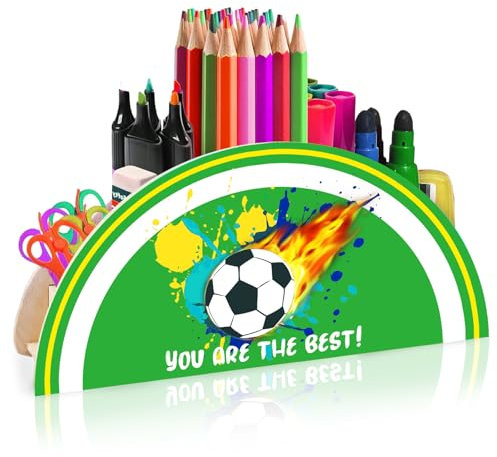 LUKIUP Fußball Stiftehalter Kinder Stifte Organizer, Schreibtischorganizer aus Holz, Multifunktions -Organisator für Kinder Büromaterial, Schule Bleistift und Andere Schreibwaren Aufbewahrung