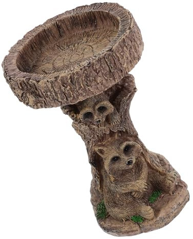 IWOWHERO Raccoon Decorative Bird Feeder Handpainted Resin Bird Bath for Outdoor Garden Adorable Hummingbird Unique Garden Decor Intricate Craftsmanship