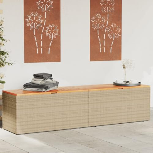 Outdoor Möbel, Outdoor Aufbewahrungsboxen, Garten Aufbewahrungsbox Beige 220x50x54cm Polyrattan Akazienholz