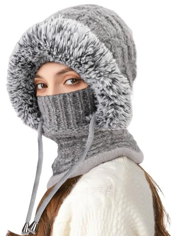 TAGVO Winter Sturmhaube Mütze Damen, Winddicht Warme Skimaske Thermo-Fleece-Kapuzenschal Gesichtsschutz 3 in 1 für Outdoor Outdoor Radfahren, Snowboarden, Skifahren, Motorradfahren