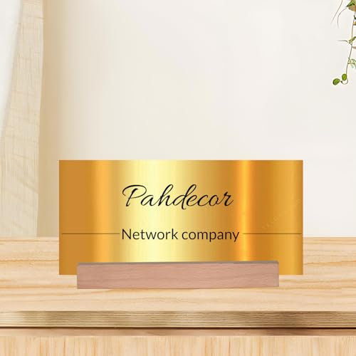 Pahdecor Placa de nombre personalizada con espejo dorado para escritorio, placa de identificación acrílica iluminada, placas de nombre grabadas para escritorio y puerta, decoración de oficina, placa