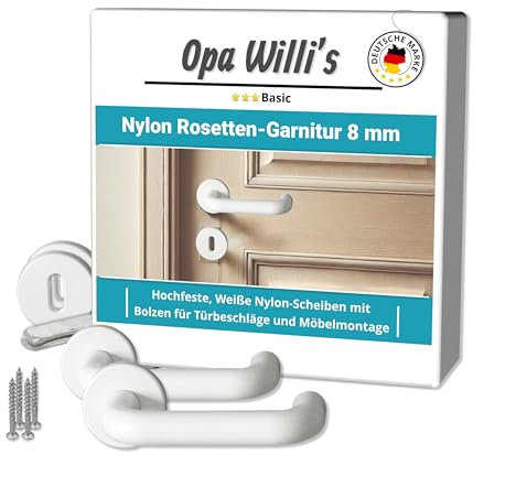 Opa Willis® Nylon Rosetten-Garnitur 8 mm | Türbeschlag, Türdrücker, Klinke für Wohnungs-/ Zimmertüren (weiß)