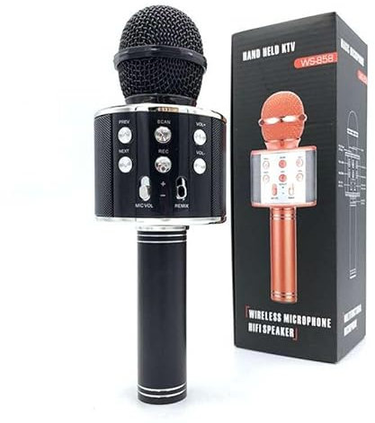 Juinteo Single Karaoke Mic, Microphone for Kids Adults, Wireless, Bluetooth, Portable Speaker, Voice-Changing Effect, Karaoke Machine, Home KTV Player, iOS and Android Supported (Black)