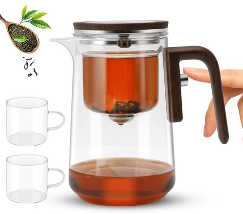 800 ml Magic Glass Teapot Set, Divided Teapot with Teacups, Teapots with Water Filler and Strainer, Pressed Magic Glass Teapots for Wellness and Afternoon Tea (2 teacups)