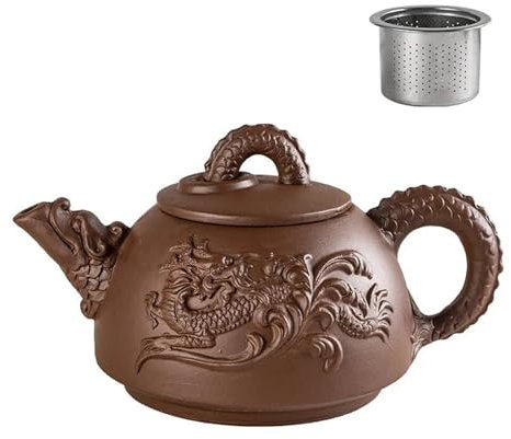 Teekannen und Kaffeegeschirr Reise-Teeset Handgemachte Drachen Teekanne Mit Filter Tee-Ei Sieb Teetasse Wasserkocher Authentische Yixing Lila Ton Tee-Sets Haushalt Teegeschirr Teeservice(D)