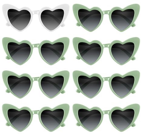 BOUBONI 4/6/8/10 Stück Herz Sonnenbrille Vintage Herzförmige Brillen Brautjungfer Sonnenbrillen für Brautpartys Hochzeiten (8, Weiß+Grün)
