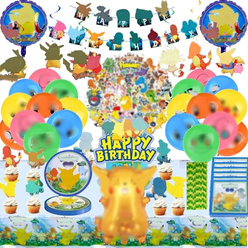 Geburtstagsdeko,164 Stück Kindergeburtstag Party Set, Enthält Teller, Servietten, Tischdecke, Banner, Cake Topper, Luftballons, Aufkleber, Papierstrohhalme