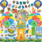 Geburtstagsdeko,164 Stück Kindergeburtstag Party Set, Enthält Teller, Servietten, Tischdecke, Banner, Cake Topper, Luftballons, Aufkleber, Papierstrohhalme