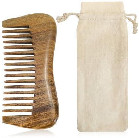 Holz Haarkamm Breite Zinken 12cm, Natürliche Wooden Comb für Haar Frauen und Männer Kamm Holz mit Baumwolltasche für Handtaschen Gym Taschen
