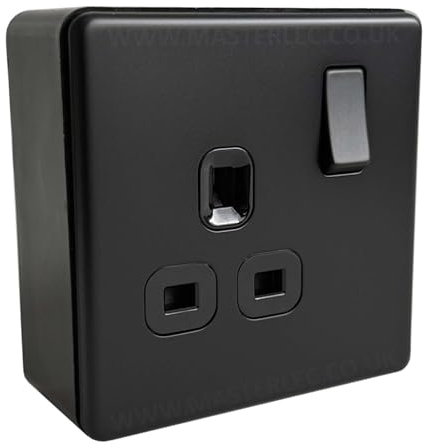 Matt Black Screwless 1 Gang Single Socket & 32mm Black Surface Pattress Back Box