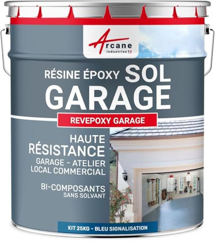 Peinture epoxy, garage, sol, atelier, local, commercial, magasin : Revepoxy garage - 25 kg (jusqu'à 80 m² en 2 couches) Bleu signalisation - RAL 5017 - ARCANE INDUSTRIES