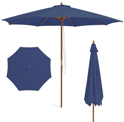 COSTWAY Sombrilla Terraza Exterior 3x3m, 3 Alturas Ajustables, Parasol Jardin con 8 Varillas de Bambú, Poste Desmontable y Techo Ventilado, Sombrilla Jardin Playa, Guarda Sol Jardin Exterior (Azul)