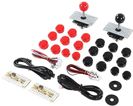 Aoaoy 2 Player Game DIY Kit with USB Computer, Joystick, Circuit Board, Gamepad, 30 Cassette Buttons, Red, Black
