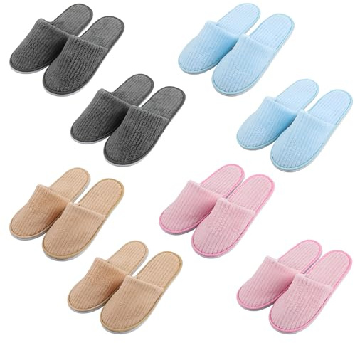 WIYETY 8 par spa-tofflor, hotelltofflor för kvinnor, män, tofflor gäster, engångsbruk hotell bomullssammstofflor med stängda tå, unisex frottétofflor, tofflor för hotell, gäster och spa