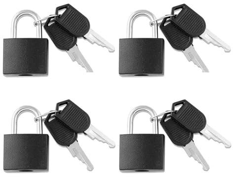 GNALIA Candado Maleta Viaje 4 Unidades 28Mm Negro Con Llaves Pequeño Para Mochila Gimnasio