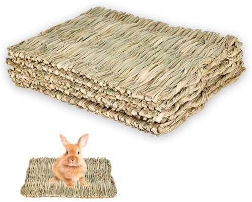 PYserne 5 Stück Grasmatte für Kaninchen Natürliche Gewebte Bettmatte für Kleintiere Häschengras Matte Kaninchen für Hamster, Papageien Meerschweinchen