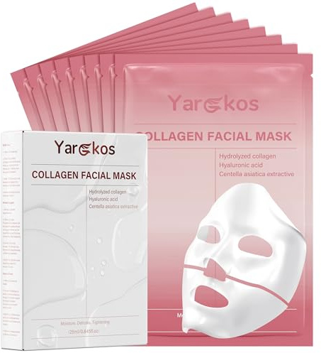 Yargkos 8 Pcs Collagen Facial Mask, Real Deep Hydrogel Face Sheet Mask Skincare, Moisturizing Hydrating Jelly Gel Mask, Elasticity Improvement, Pore Minimizing, Self Care Gifts for Women