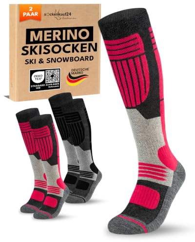 Calcetines Esquí para Mujer Lana Merino 2 Pares 35-38 Negro/Rosado