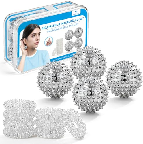 YANGTSUNG 4 Akkupressurbälle + 8 Akkupressurringe 27mm, Magnetic Acupressure Balls, Skills Borderline Set, Magnetische Spiked Massage Ball, Igelbälle Massageringe für Stress Relief