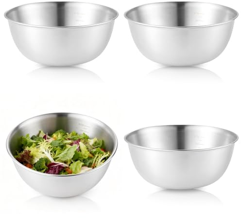 CKUESM 4 Pcs Stainless Steel Mixing Bowls for Baking, Stackable Metal Mixing Bowl Set Ø 17cm Metal Bowls Kitchen for Salads Fruit Desserts Soups Cereals Baking & Cooking Dishwasher Safe