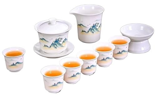Juego de té chino porcelana, caja tetera, cerámica hecha a mano, cuenco y 6 tazas for el hogar la oficina