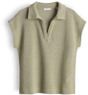 OPUS Damen Kurzarmshirt | Poloshirt in Häkeloptik Regular Fit Pale Olive, 44