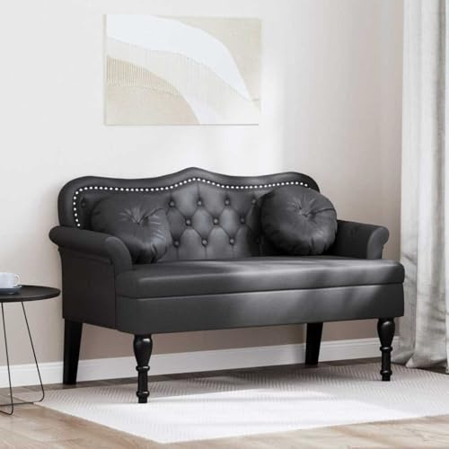 Keeushr Kunstleder Chesterfield Sitzbank Bank mit Knopfheftung und gepolstertem Sitz für Wohnzimmer und Schlafzimmer in Schwarz 120,5 x 65 x 75 cm