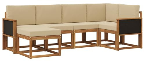 vidaXL Outdoor-Sofagarnitur 6 pcs Natur und Beige Massivholz Akazie, Garten-Sofa, modernes Outdoor-Komfort-Set, langlebige Sitzgarnitur für Entspannung und Terrasse