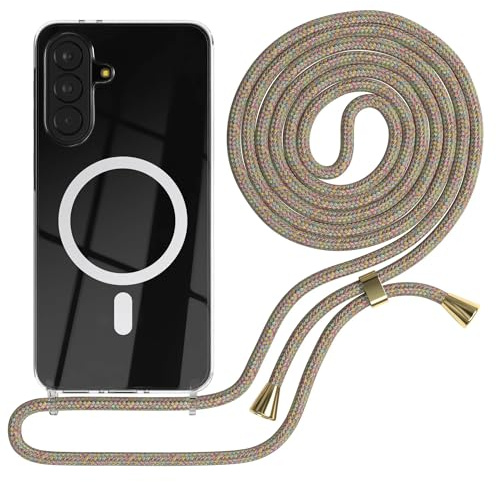 EAZY CASE - Handykette kompatibel mit Galaxy A37 Kette zum Umhängen Stoßfest Handyhülle für Galaxy A37 Silikon Hülle mit Band Handytasche Transparent als Fallschutz in Rainbow