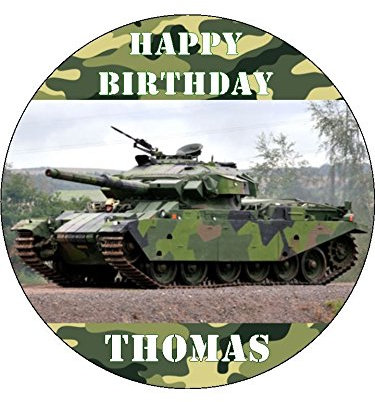 7.5 Army Tank Camouflage Personalised Edible PRE-CUT ICING Cake Topper