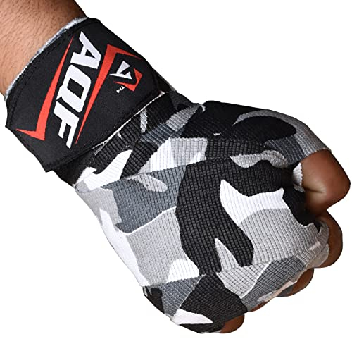 AQF Boxbandagen Für Kampfsport 4 Meter Elastische Boxhandschuhe Innerer Handschuhe Schutz Bandagen Boxen MMA & Cross Fitness Harren & Damen (Grau Tarnung)