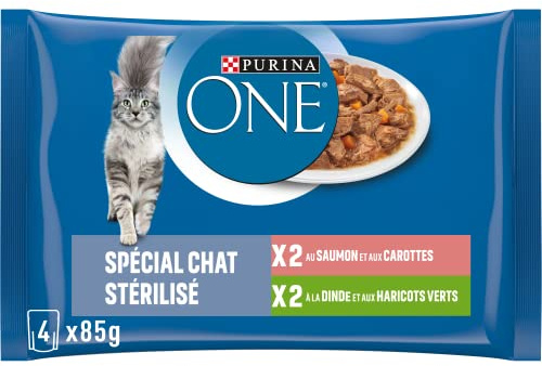 Purina One Katze in Sauce für ausgewachsene Katzen, Lachs/Truthahn, 4 x 85 g
