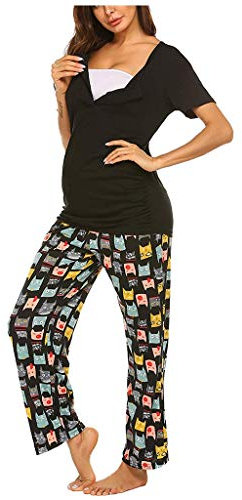 SANFASHION Pyjamas Ensemble Maternité d'allaitement,T-Shirt Femme Enceinte Manches Longues Pantalon Casual Blouse Tops de Nuit Pyjamas Grossesse Pyjamas Vetement Allaitement Pantalons Casual