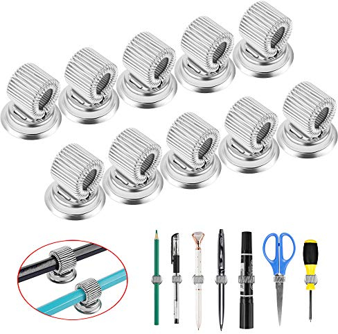 Stifthalter Magnetisch 10 Stück Edelstahl Magnet Stifthalter Clips mit Verstellbarer Federschlaufe für Kühlschrank und Whiteboard
