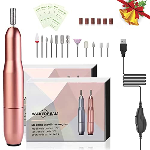 WakeDream Ponceuse pour Ongles Professionnel, 12 en1 Lime a Ongle Electrique, Ongles Manucure Machine Puissante et Silencieuse,Portable Kit de Manucure Pédicure pour Salon et Maison (Or rose)