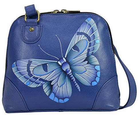 Anna by Anuschka Damen Women Hand Painted Leather Small Multi Compartment Zip-Around Organizer aus echtem Leder, klein, mehrere Fächer, Reißverschluss, Schmetterlingsblau, Schmetterling blau