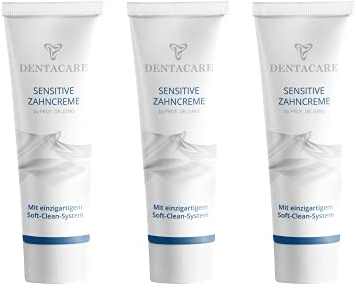 (3x 75ml) DENTACARE SENSITIVE ZAHNCREME by PROF. DR. JUNG, mit dem innovativen SOFT-CLEAN-SYSTEM, entfernt Verfärbungen und Beläge besonders sanft und gründlich.