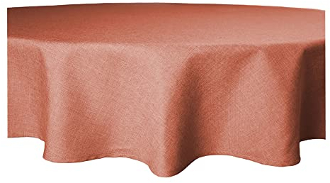 Tischdecke rund Leinenoptik Lotuseffekt Tischwäsche Wasserabweisend Tischtuch Fleckenabweisend Bügelfrei Abwischbar Waschbar Innen und Außen Perleffekt (160 cm, Terracotta)