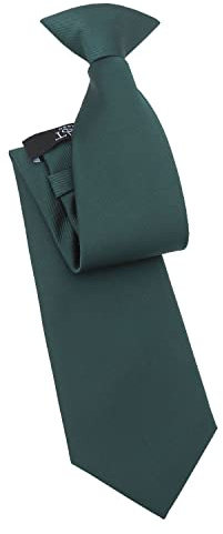 DQT Men's Plain Twill Wedding Formal Clip On Tie - Dark Green