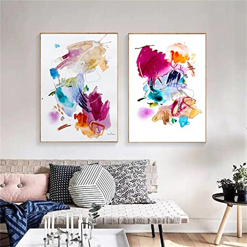 Sarah Duke 2er Set Abstrakt Poster, Bunt Aquarell Kunst Wandbilder, Ohne Rahmen Stilvolles Leinwandposter, Modern Wanddeko für Schlafzimmer Wohnzimmer (40 x 50 cm)