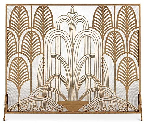 Moderner großer kunstvoller Kaminschutz, einzelne Platte, schmiedeeiserner Kamin, stehendes Tor mit Metallgitter, babysichere Zaun-Funkenschutzabdeckung (Color : Black) (Gold) Needed