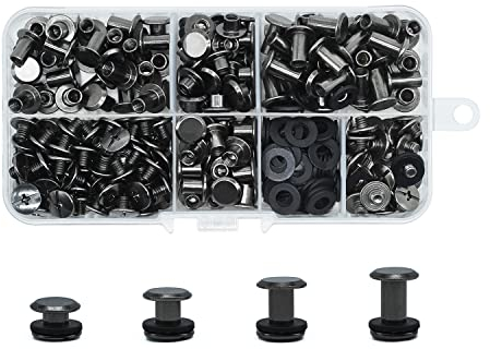 120 Set Chicago Screw Posts, Rivet Chicago Binding Screws, Metal Rivet Ersatzreparatur für Taschen, Handwerk, Kragen, Geschirr, Gepäck, Geldbörse, Hundeleine, Rucksack, Gürtel (Helles Schwarz)