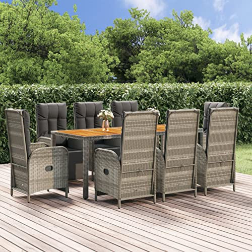 Yolola sitzgruppe Garten Rattan Essgruppe 8 Personen Balkon sitzgruppe gartengarnitur Rattan Gartenmöbel Set mit 8 gartenstuhl hochlehner verstellbar-Grau-2