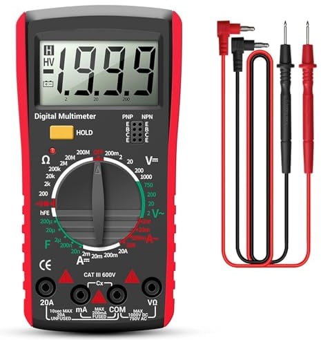 Multimeter Digital, Voltmeter, Ohmmeter, Amperemeter mit TRMS 2000 Zählungen, Messgeräte Multimeter CAT II 1000V, CAT III 600V, Messung von Kapazität, Widerstand