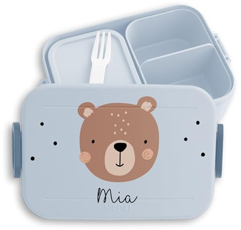 Kinder Bento Box Midi für Mepal Bentobox - Brotbox Boho Bär Vesperdose Bären Lunchbox Bear I - 900 ml - Hellblau - brotdose fächern geschenke einschulung jause snackbox kindergarten