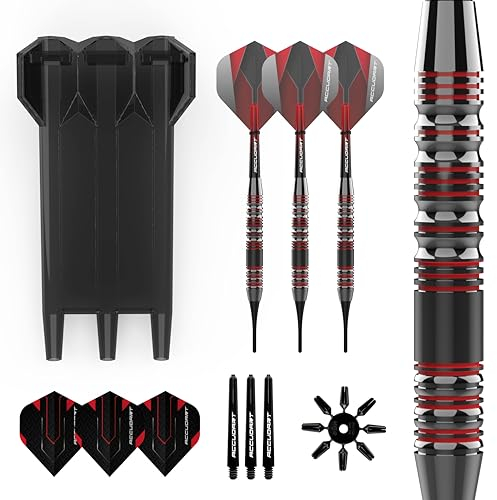 Accudart Dart-Set 3.0 mit weicher Spitze – Gunmetal Finish Stahlschaft – Hybrid-Griff – Polycarbonat-Schäfte – Standard-Form Flights – Drop In Case speichert komplett montierte Dartpfeile